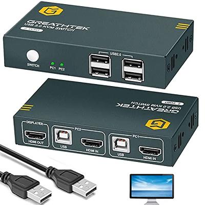 4K HDMI KVM Switch 2 Port, Support 4K@30Hz, for 2 Computers Share Mouse  Keyboard to 1 HD Monitor, Included 2 HDMI Cables and Wire Desktop Controller
