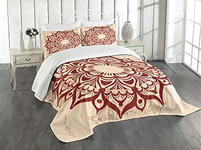 Ambesonne Asian Bedspread, Round Cultural Ornament in Retro Style