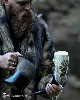 Handicrafts Real Viking Drinking Horn Mug with Stand Cups Ale Beer