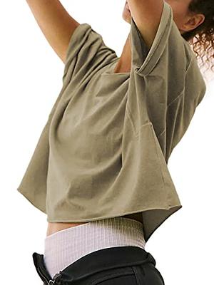 Crop Tops for Women Oversize Baggy Solid Color Drop Shoulder Loose Fit Tee  T Shirts Olive M - Yahoo Shopping