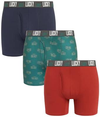 Lucky Brand 3-Stretch Boxer Briefs with Fly Pouch Medium (32-34) Blue/Red