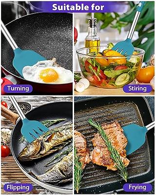 Silicone Slotted Fish Turner Spatula Set Flipper Spatulas for Baking,  Cooking Heat Resistant Non Stick Cookware Strong Dishwasher Safe Black,2