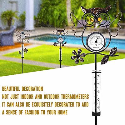 Solar Galvanized Metal Flower Thermometer Garden Stake