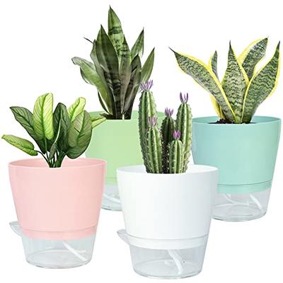 4 Pack 6 Inch Self-Watering Plant Pots - Plastic Planters with