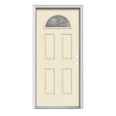 Masonite Hampton 32-in x 80-in Steel Oval Lite Left-Hand Inswing Primed  Prehung Single Front Door with Brickmould Insulating Core at