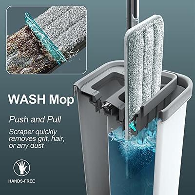 Self Cleaning Wet Dry Mop Flat Floor Mop Bucket System with 2/12 Microfiber  Pads