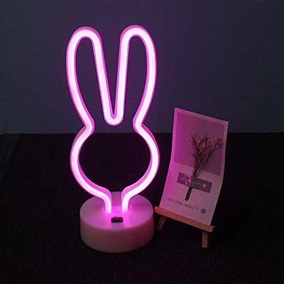 ENUOLI Decorative Rabbit Neon Sign Light Pink Led Cute Animal Neon Marquee  Light with Base Art