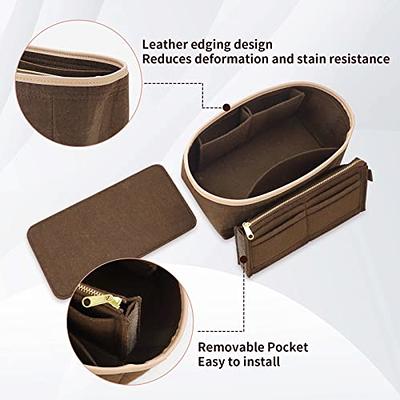 KESOIL Purse Organizer Insert for Handbags, Fit Speedy 25 Neverfull Felt Tote Insert with Base Shaper Zipper Bag in Bag (Beige-Felt, Medium)