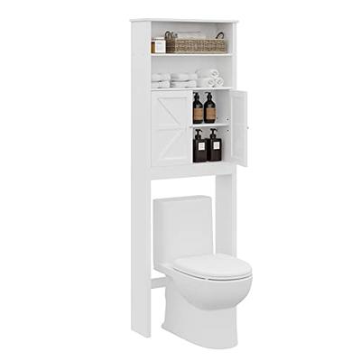 Over-The-Toilet Space Saver, Bathroom Storage Cabinet, Toilet Organizer  with Adjustable Shelves and Door Cabinet, Wooden Behind Toilet Storage for