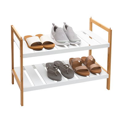 HONEY JOY 43.5 in. H 14-Pair 7-Tier White Wood Double Rows Shoe