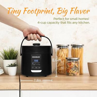 MOOSUM Multi Mini Rice Cooker 2-cups Uncooked (1.2L), Portable Small  Japanese Travel Rice Cooker with Non-Stick Inner Pot, Slow Cooker, Easy  Presets,24 Hours Timer Delay & Keep Warm Function, Black - Yahoo