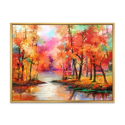 Orange Autumn Landscape With Little Road II 20 in x 12 in Framed Painting  Canvas Art Print, by Designart 