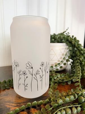 Hand painted glass tumbler with straw and lid