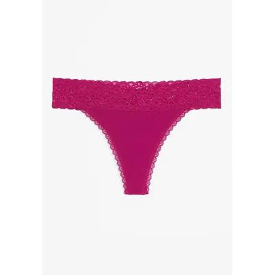 Lace-Waist Cotton Thong Panty