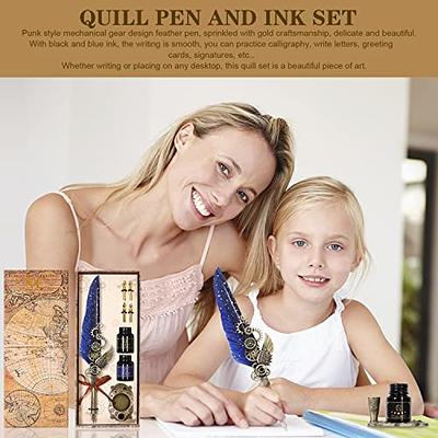 NC Feather Calligraphy Set, Quill Pen Ink Set Includes 5 Bottles of Ink and  6 Replaceable Stainless Steel Nibs