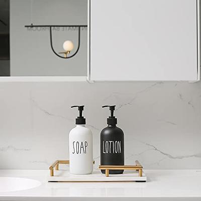 MOMEEMO Glass Soap Dispenser Set, Contains Hand Soap and Dish Soap Dispenser.Suitable for Kitchen Decor. (Black & White)