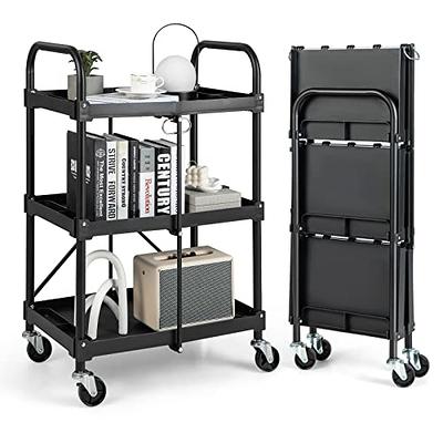 Finnhomy 3-Tier Commercial Grade Rolling Cart, Heavy Duty Utility Cart,  Carts with Wheels and Double Side Handles, Kitchen Cart Trolley on Wheels