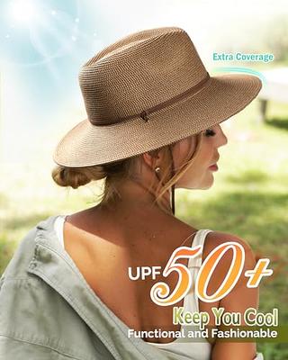 FURTALK Womens Summer Straw Sun Hats Wide Brim Panama Fedora Beach Hat with  Wind Lanyard UPF 50+ Coffee Brown - Yahoo Shopping