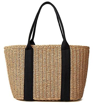 Women Summer Beach Bag, Straw Handbag Top Handle Big Capacity Travel Tote Purse Hand Woven Straw Large Hobo Bag