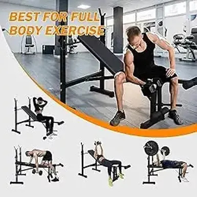 Profihantel Olympic Workout Bench, Bench Press Set with Preacher Curl Pad  and Leg Developer for Multi-Functional Home Gym Equipment