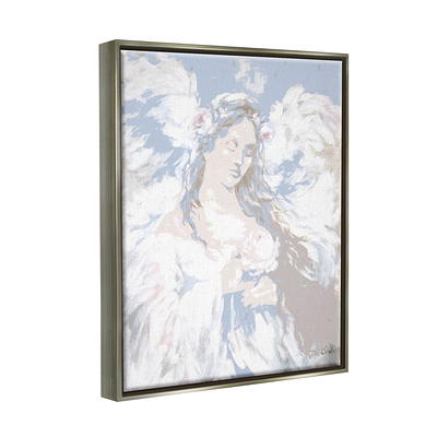 Stupell Industries Neutral Grey and Rose Gold Fashion Bookstack Black Floater Framed Canvas Wall Art, 24 x 30