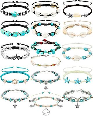 16 Pcs Starfish Shell Turtle Ankle Bracelets Handmade Boho Anklet