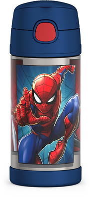 Thermos Kids Stainless Steel Vacuum Insulated Funtainer Straw Bottle,  Spiderman, 12 fl oz