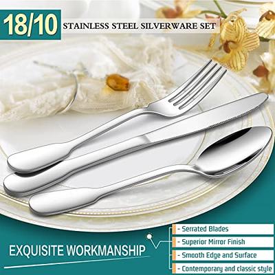 40-Piece Matte Black Silverware Set for 8, E-far Stainless Steel Flatware  Cutlery Set with Design Handle, Modern Metal Tableware Eating Utensils for