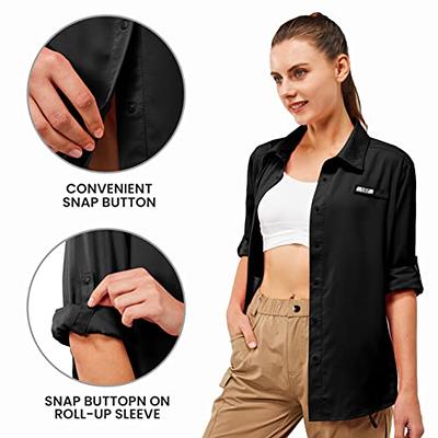 TGF Women's Sun Protection Fishing Shirts Long Sleeve Button Up Shirt with  Zipper Pockets for Traveling Hiking Camping Black - Yahoo Shopping