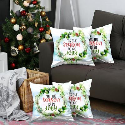 Mike&Co. New York Christmas Tree Decorative Throw Pillow Set of 4 Lumbar White & Red for Couch, Bedding - White - 12 x 20 in