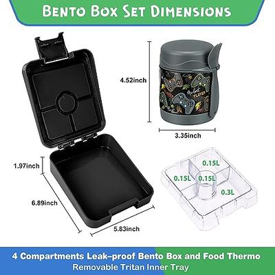 Bento Lunch Box Set for Kids with 10oz Soup Thermo, Leak-Proof Lunch Containers with 4 Compartment, Kids Thermo Hot Food Jar and Insulated Lunch Bag