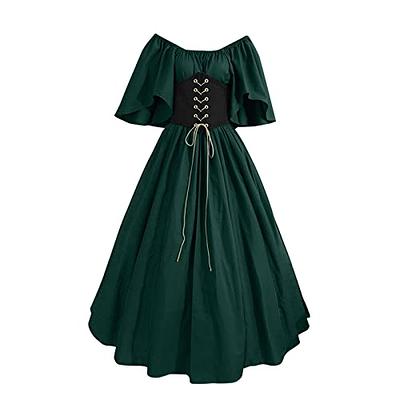 Renaissance Corset Dress for Women Traditional Irish Viking Dress Bell  Sleeve Medieval Halloween Costume Black S 