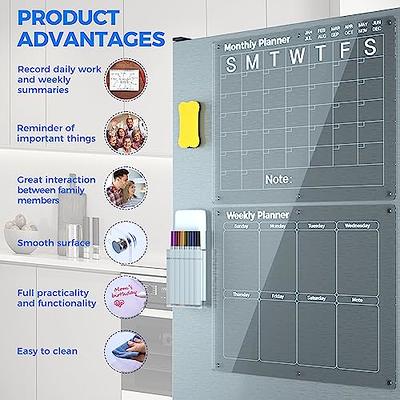 Set of 2 Acrylic Magnetic Dry Erase Board for Fridge, Wall w/6 Magnetic  Markers