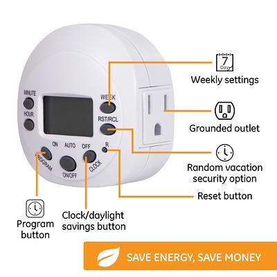 GE 24-Hour Basic Indoor Plug-In Mechanical Timer, 1-Outlet, 15152