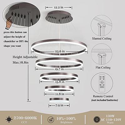 Puvaue Modern Dimmable 5 Rings LED Chandelier Adjustable High Pendant Light  Fixture with Remote Control for Foyer Staircase Living Room Coffee Color -  Yahoo Shopping