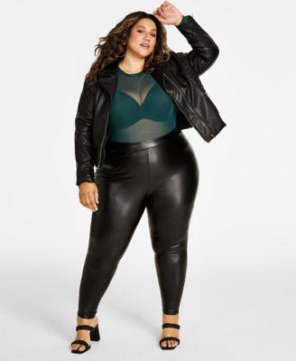 Rainbow Shops Womens Plus Size High Waist Leather Pants, Black, Size 1X