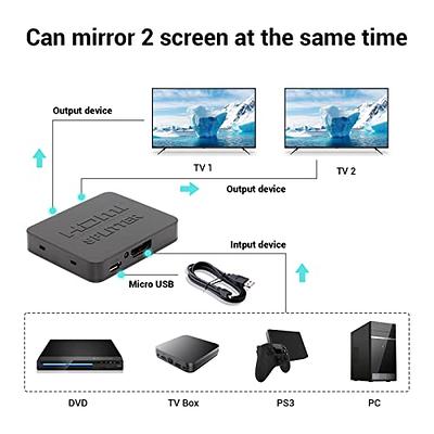 HDMI Splitter 4K@30Hz, HDMI Splitter 1 in 2 Out, HDMI Splitter for Dual  Monitors Duplicate/Mirror Only, 1x2 HDMI Splitter 1 to 2 Amplifier for Full  HD