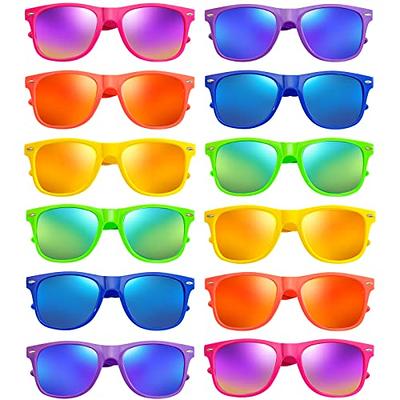 SUNOVELTIES 12 Pack Retro Neon Color Sunglasses Classic Mirrored