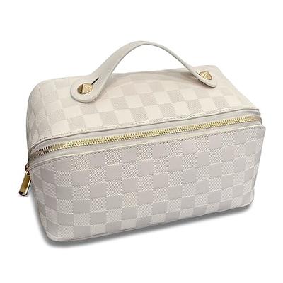 btbfami Travel Makeup Bag,Large Capacity Cosmetic Bags for Women，Portable  PU Leather Waterproof Makeup Organizer Bag With Handle and Divider Flat Lay  Checkered Cosmetic Bag-Square White - Yahoo Shopping