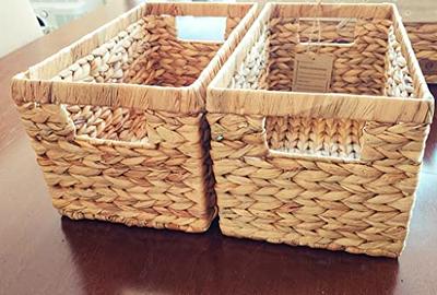 M4DECOR Water Hyacinth Storage Baskets, Wicker Storage Basket with Handles,  Woven Baskets for Storage, Pantry Storage Baskets for Kitchen Organizers