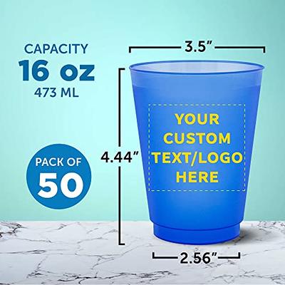 Custom Frosted Plastic Stadium Cups, 50 pack, Promotional Text, Logo, 16 oz.  Shatterproof Flexible Reusable Party Cups, Blue - Yahoo Shopping