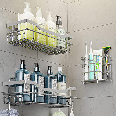 Shower Organizer [5-Pack] Shower Shelves for Inside Shower Adhesive Shower  Caddy, No Drilling Rustproof Stainless Steel Extra Large Bathroom Shower  shelf, Silver