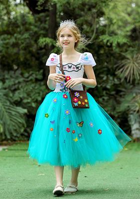 Girls Encanto Mirabel Costume Dress With Bag For Cartoon Cosplay