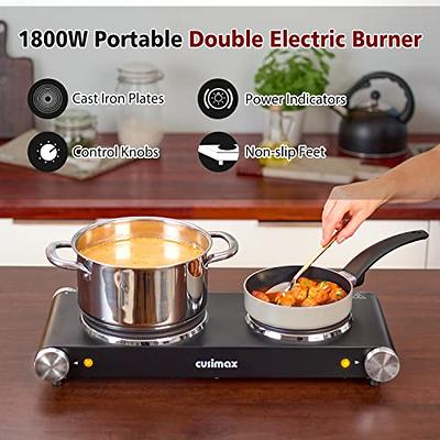 Cusimax 1800W Infrared Ceramic Electric Hot Plate for Cooking, Portable  Countertop Burner Glass Heating Plate with 2 Knob Control,Stainless Steel