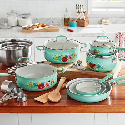 The Pioneer Woman Classic Ceramic Breezy Blossom Cookware Set, 12 Piece Set