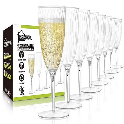 BloominGoods 50 Plastic Gold Rimmed Champagne Flutes, 5.5 oz. Clear Hard  Disposable Party & Wedding Glass