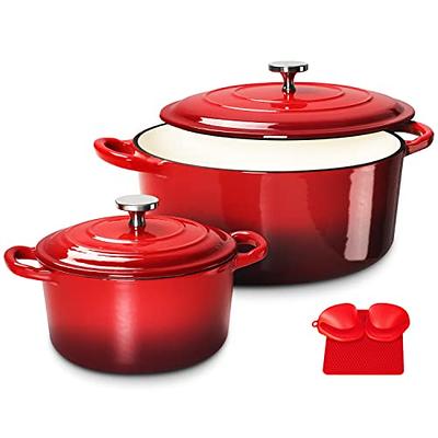 Lodge 7 Quart Oval Enameled Dutch Oven. Classic Red Enamel Cast Iron