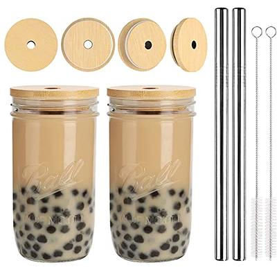 Reusable Boba/Bubble Tea/Smoothie Glass Cup with Bamboo Lid