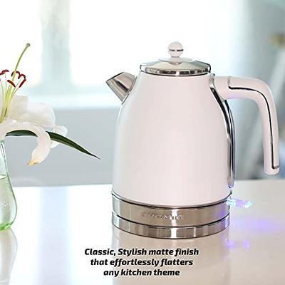 OVENTE Electric Stainless Steel Hot Water Kettle 1.7 Liter Victoria  Collection, 1500 Watt Power Tea Maker Boiler with Auto Shut-Off Boil Dry  Protection Removable Filter and Water Gauge, White Matte - Yahoo Shopping