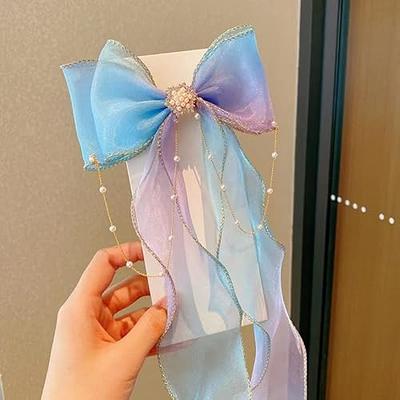 LFOUVRE Hair Bows for Women, Bow Hair Clips for Women,Ribbon Bow Clips with  Tassel, Bowknot White Hair Ribbon, Ribbon White Hair Bow for Girls, Hair